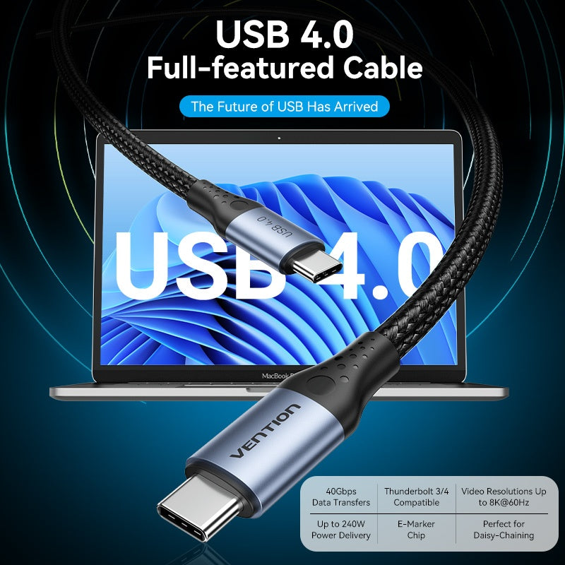 Vention USB 4.0 Tipo C Cable 40Gbps 5A supprort Transmisión De Vídeo 8K