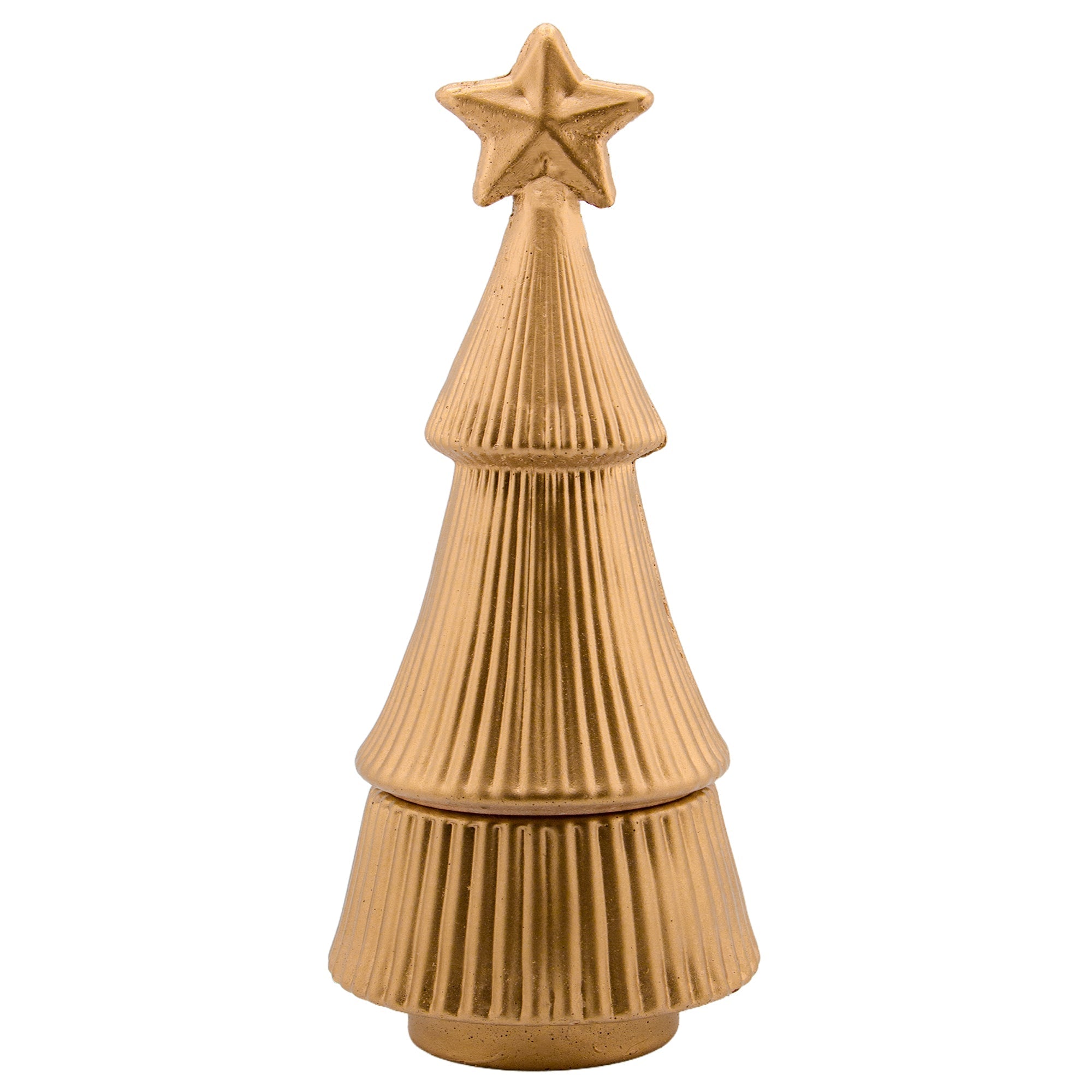 Colección Navidad - Árbol de Navidad - Pino Navideño de Concreto para Velas - Frasco Dorado (Edición Especial de Navidad)