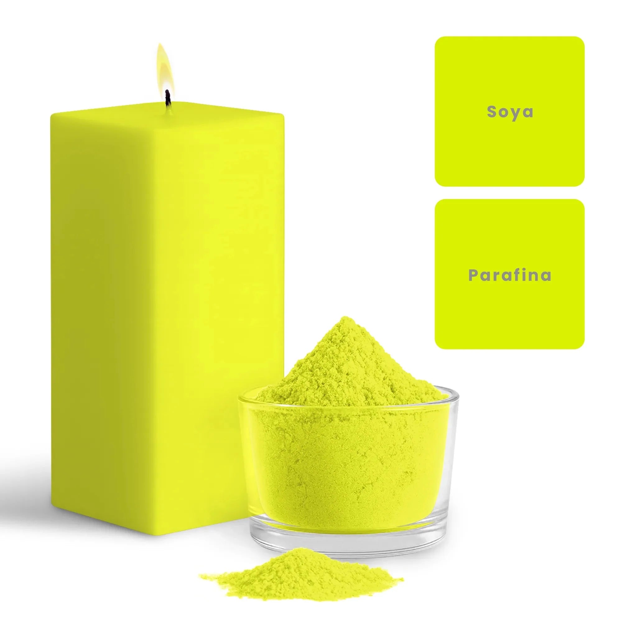 Colorante en Polvo Neón Fluorescente para Velas Alta Concentración – Color: Amarillo