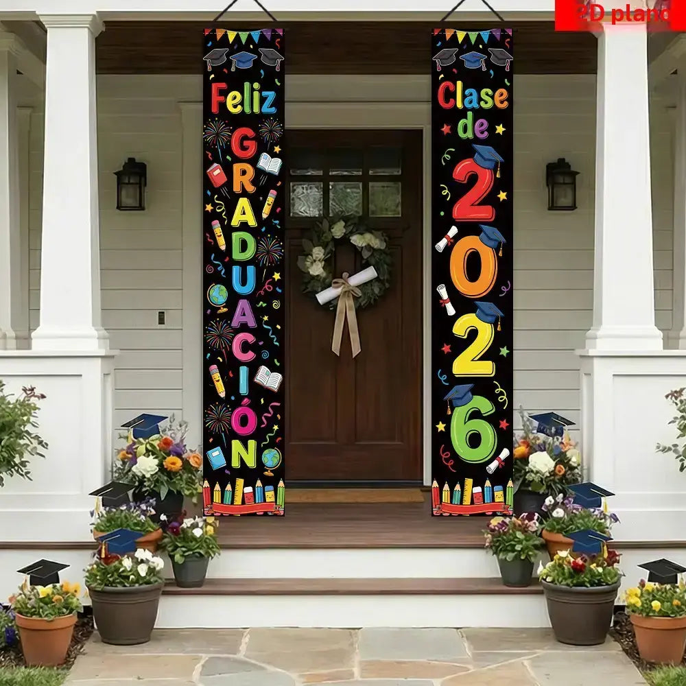 Banner para puerta principal con tema de graduación 2026,