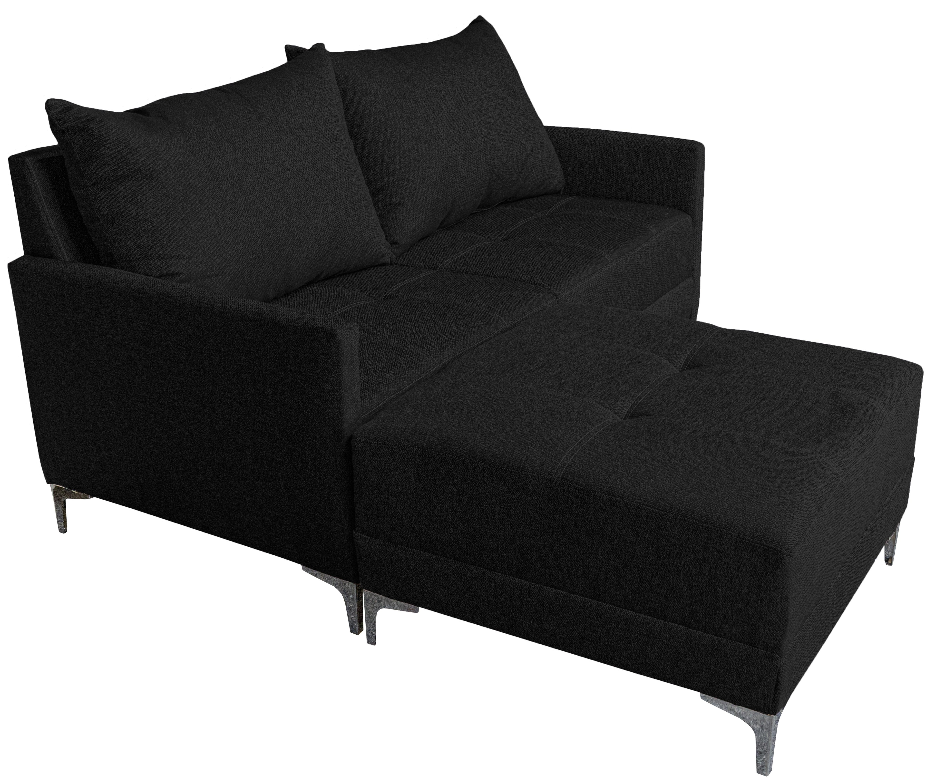 Sala Esquinera Modular El Bazar Store Montana Negro 170x155 cm, Tela Lino nacional, Love seat y taburete
