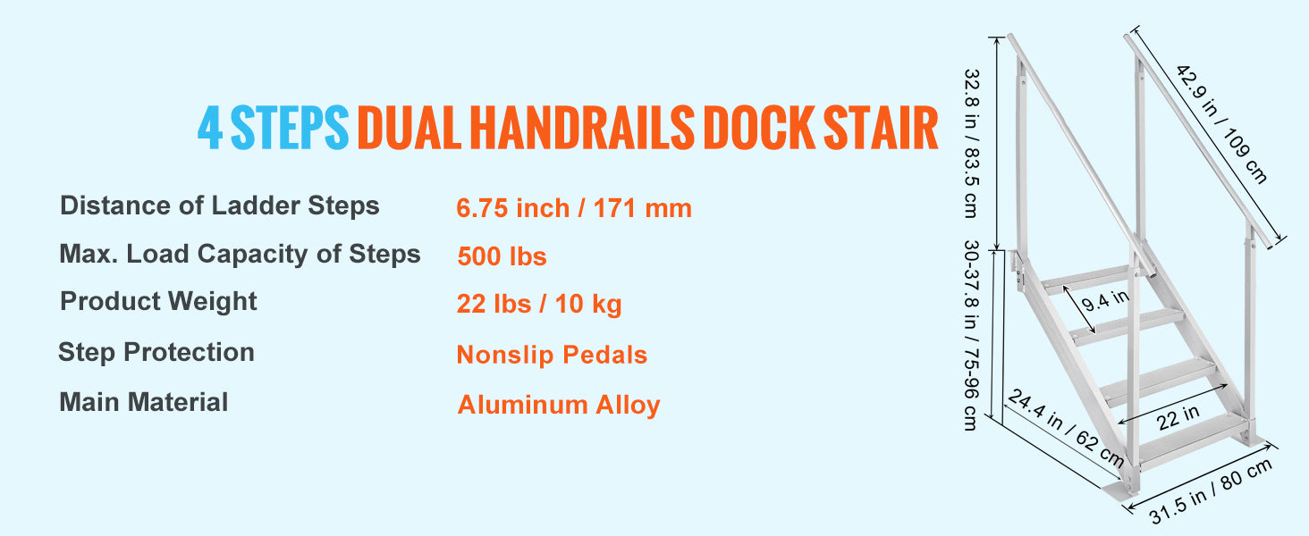Escalera de muelle de pasamanos dobles