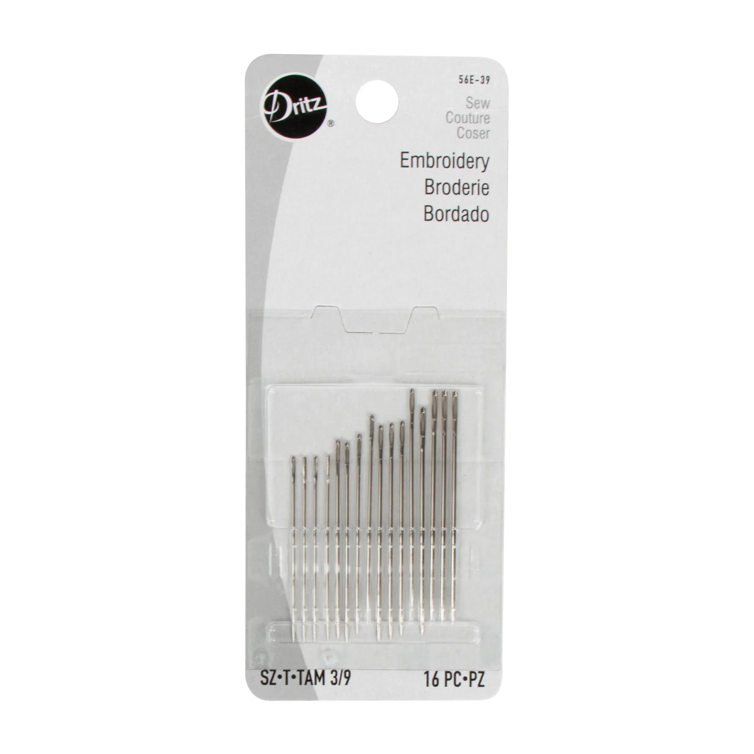 16 Agujas para Bordar tamaños 3 al 9 Dritz