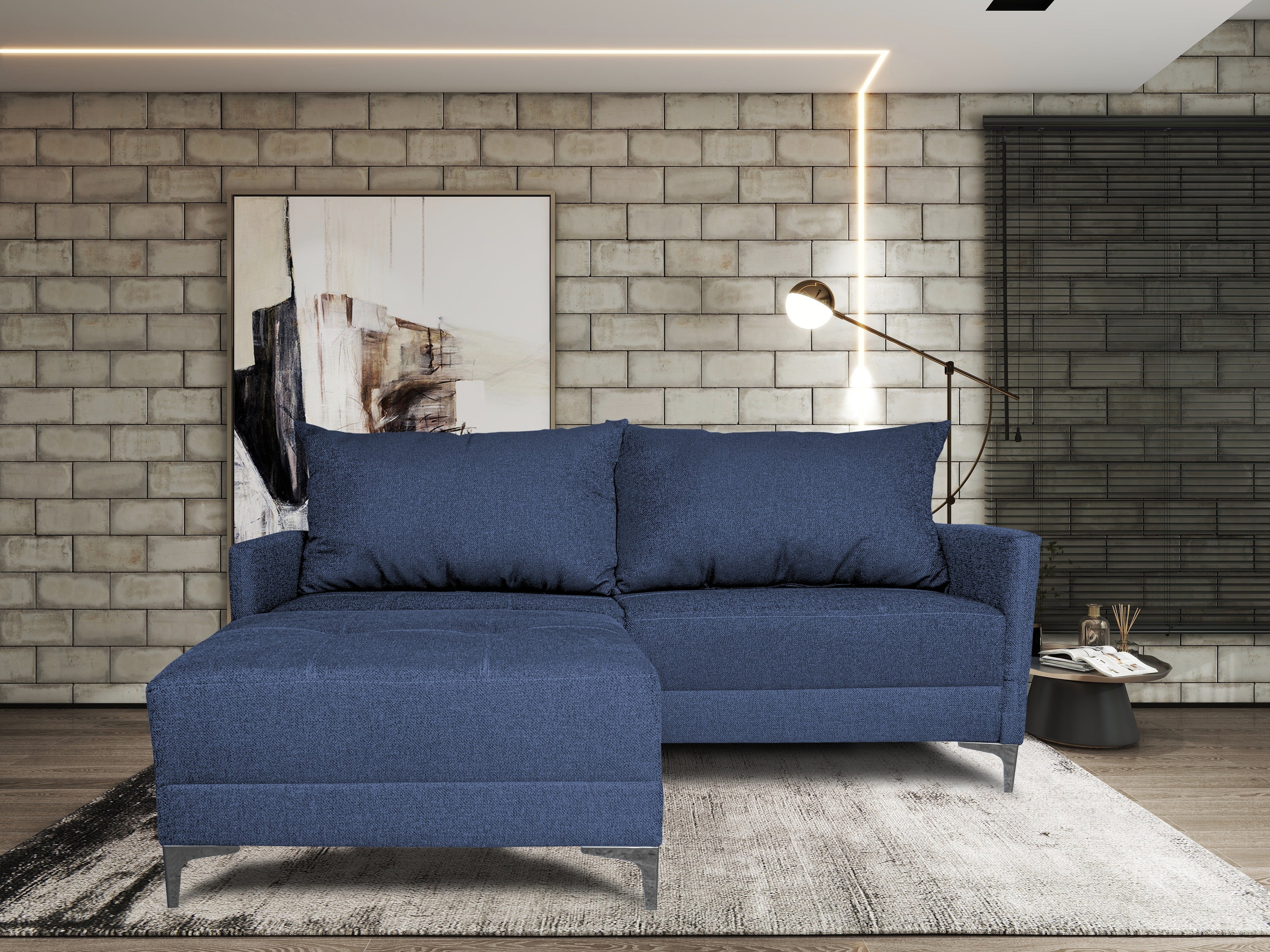 Sala Esquinera Modular El Bazar Store Montana Negro 170x155 cm, Tela Lino nacional, Love seat y taburete