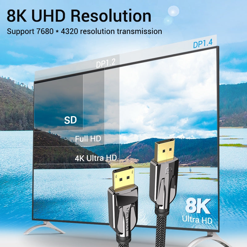 Vention DisplayPort Cable DP 1.4 1080P 240Hz 4K 144Hz 8K Pantalla De Alta Velocidadport A Para Ordenador Portátil PC TV Gaming Monitor