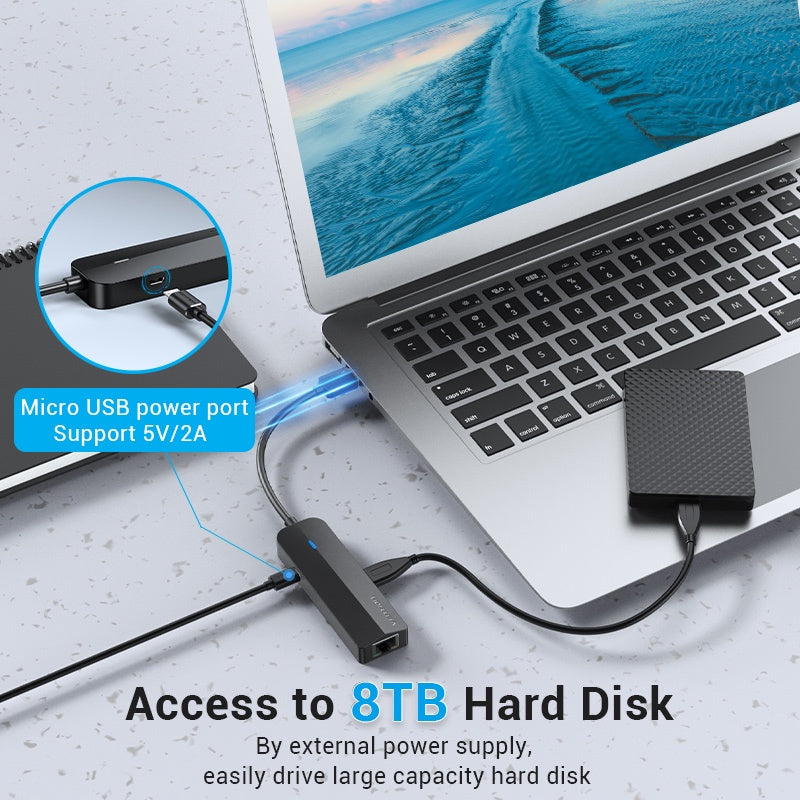 Vention Usb 3.0 2.0 HUB A RJ45 Ethernet De Alta Velocidad Gigabit 10/100/1000Mbps