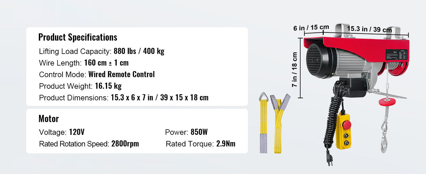 SucceBuy Polipasto eléctrico de 200-800 kg con control remoto inalámbrico