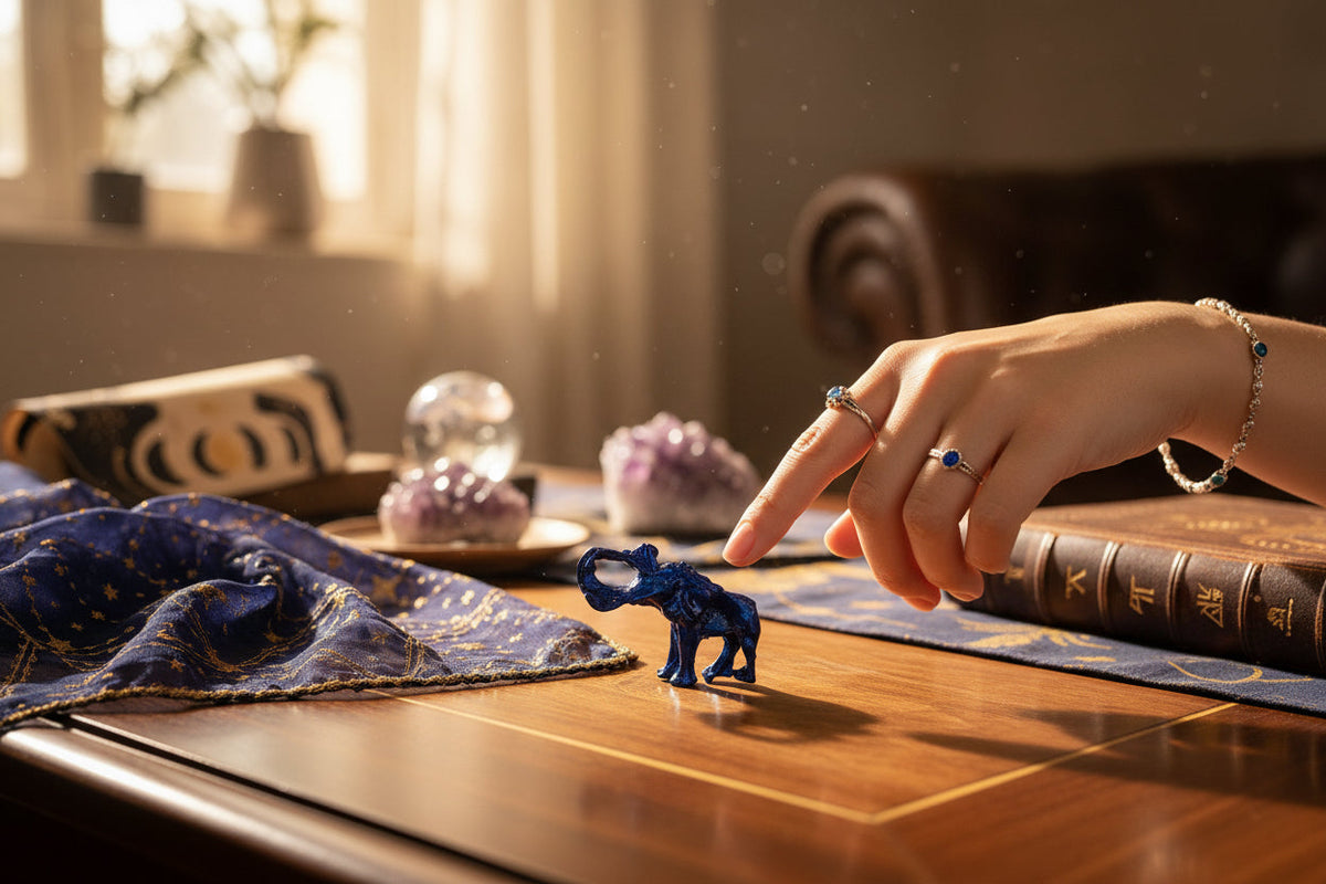 Rinoceronte Azul De Metal Mini Amuleto De Feng Shui