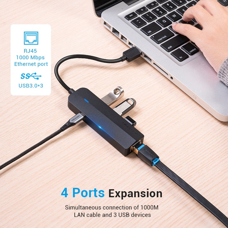 Vention Usb 3.0 2.0 HUB A RJ45 Ethernet De Alta Velocidad Gigabit 10/100/1000Mbps
