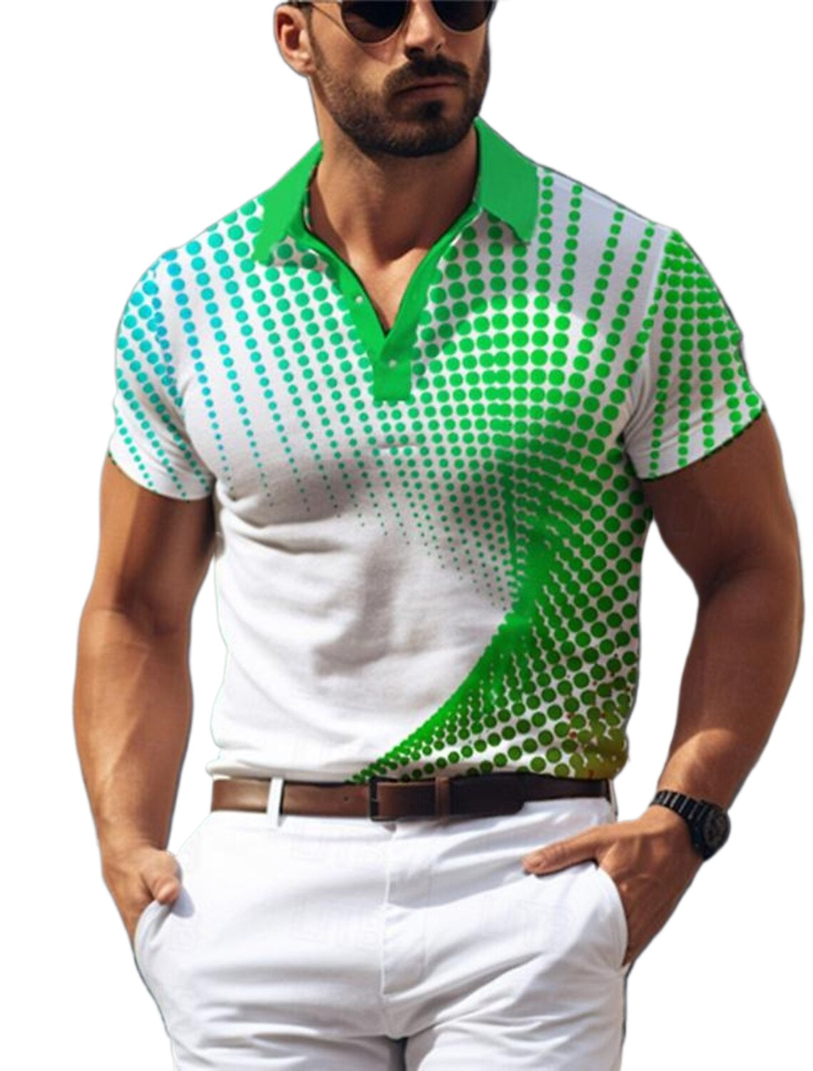 Camisa tipo Polo de Golf informal con estampado geométrico 3D