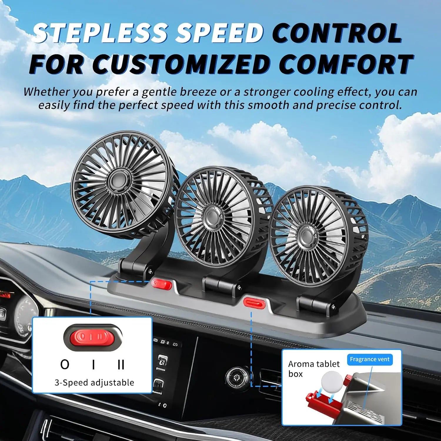 Ventilador de coche de tres aspas