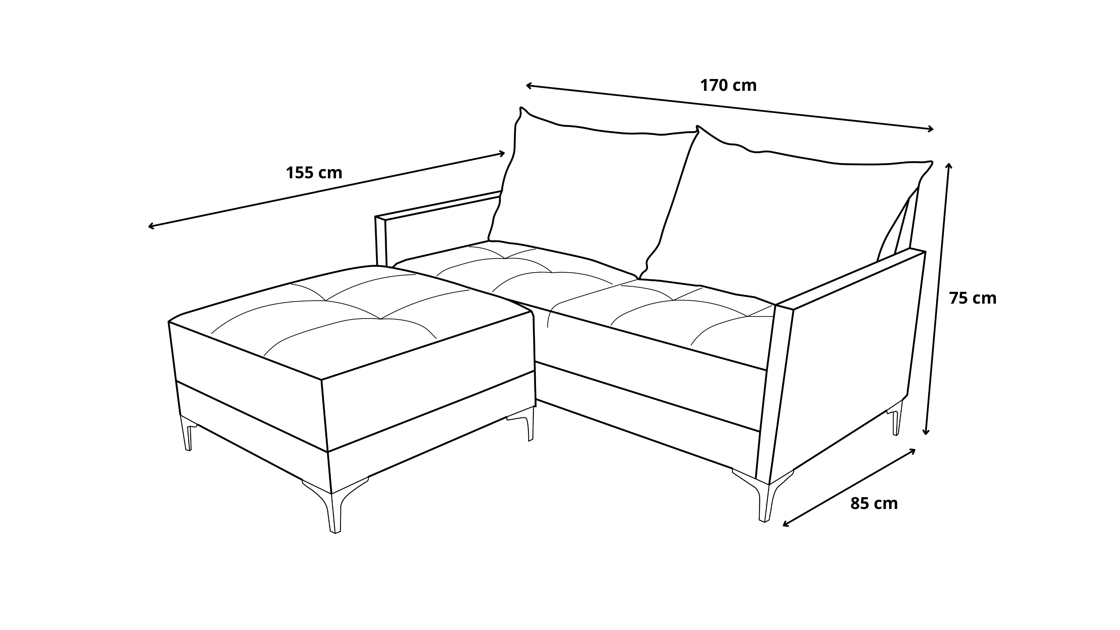 Sala Esquinera Modular El Bazar Store Montana Negro 170x155 cm, Tela Lino nacional, Love seat y taburete