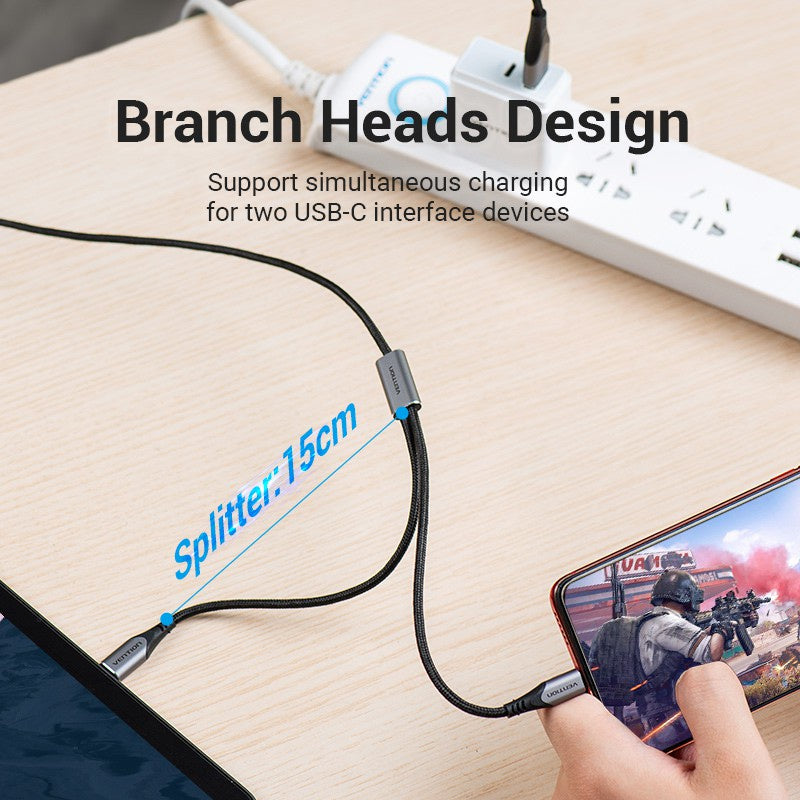Vention Cable USB C A Tipo Macho 2 En 1 De Carga Rápida Para Huawei