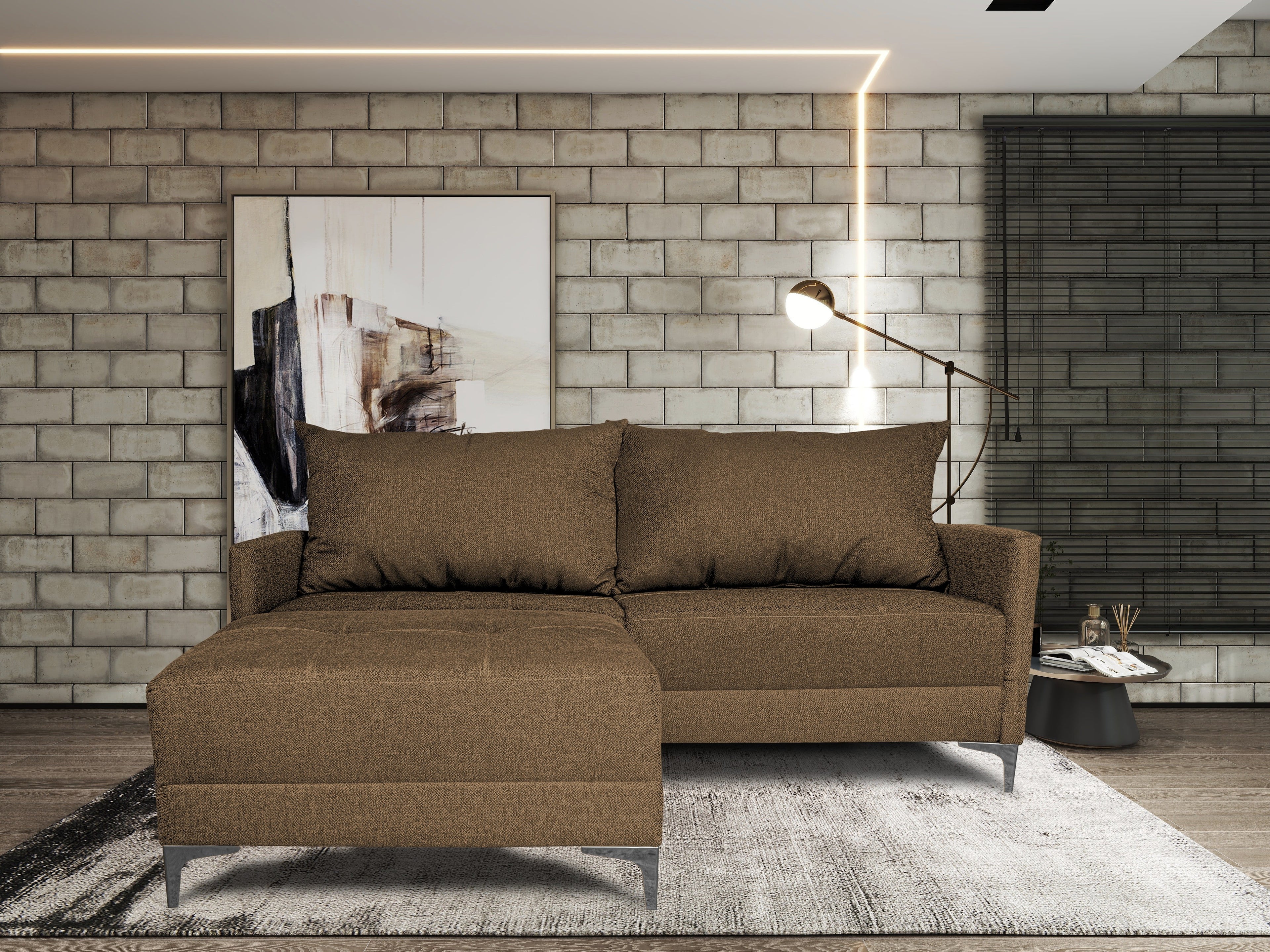 Sala Esquinera Modular El Bazar Store Montana Negro 170x155 cm, Tela Lino nacional, Love seat y taburete