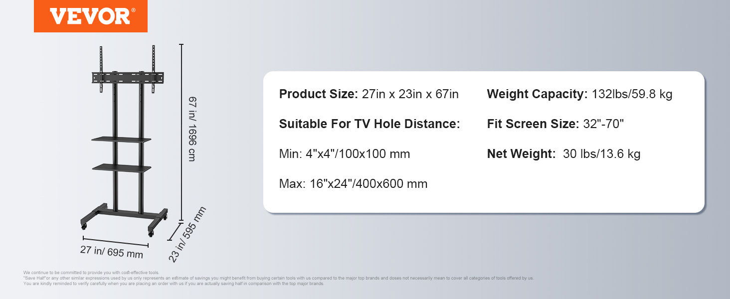 Soporte para TV  ajustable en altura con ruedas
