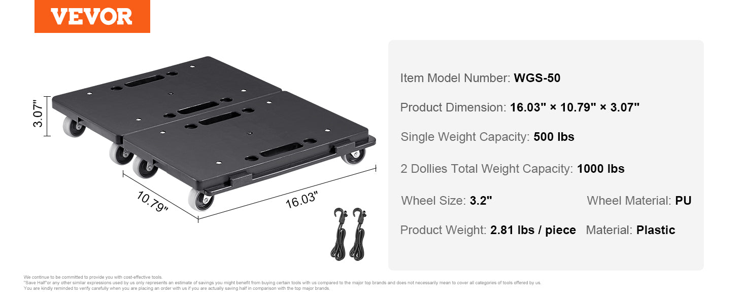 Furniture Dolly, 500 libras de capacidad cada unidad