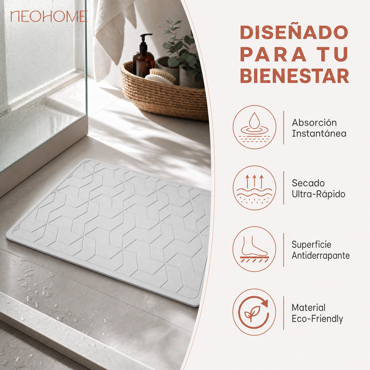 Tapete de baño de Piedra de tierra de Diatomeas - (Grecas gris claro)