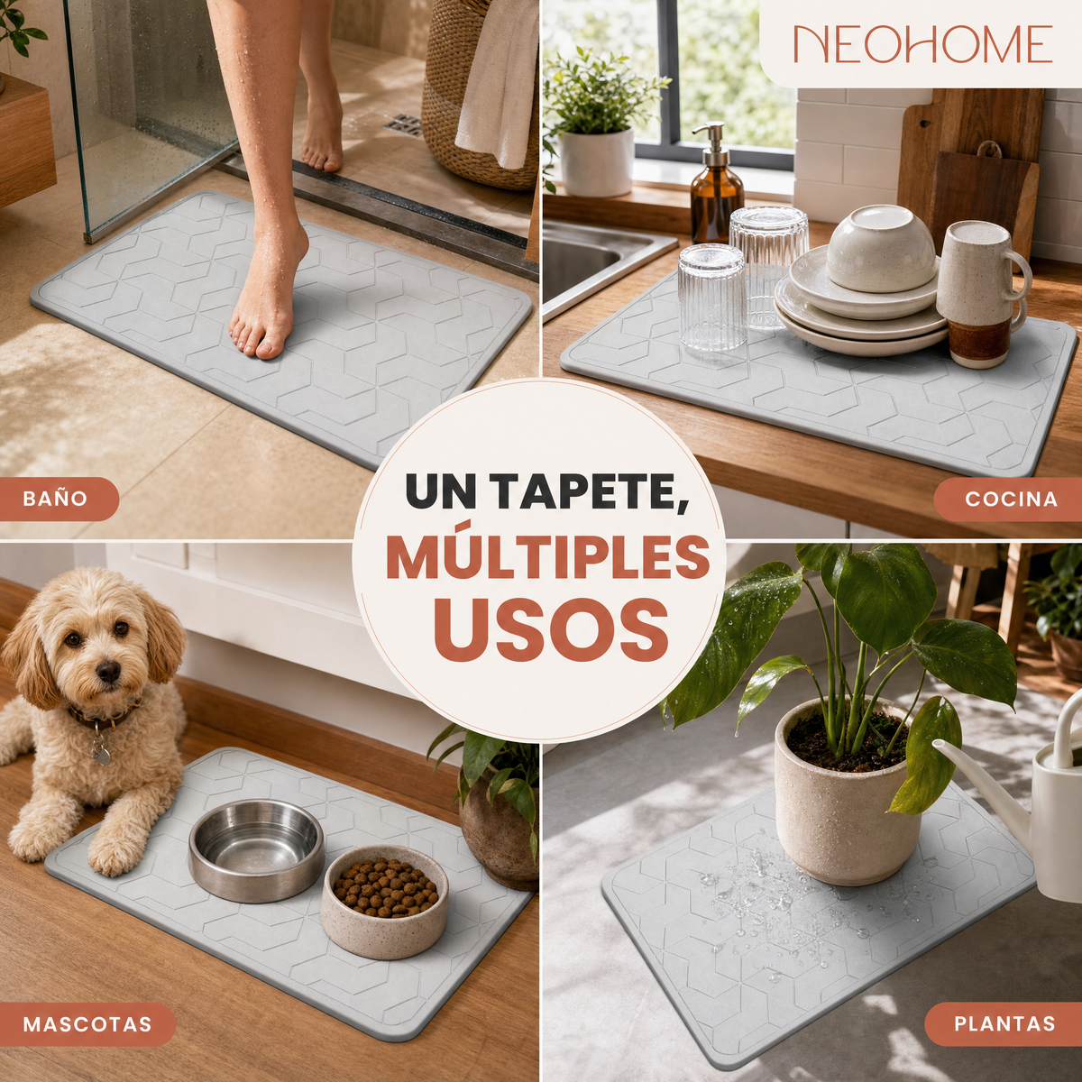 Tapete de baño de Piedra de tierra de Diatomeas - (Grecas gris claro)