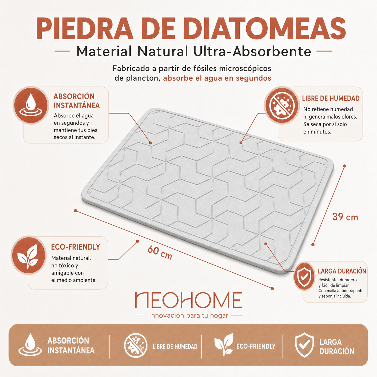 Tapete de baño de Piedra de tierra de Diatomeas - (Grecas gris claro)