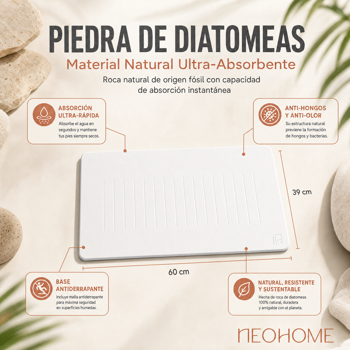 Tapete de baño de Piedra de tierra de Diatomeas - (Stratto Blanco)