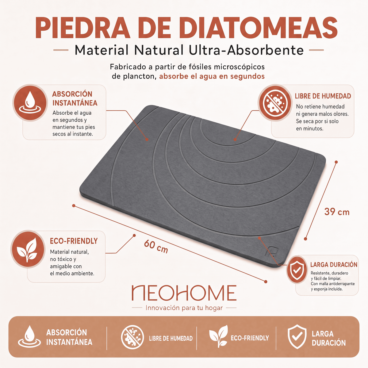 Tapete de baño de Piedra de tierra de Diatomeas - (Espiralia Gris Oscuro)