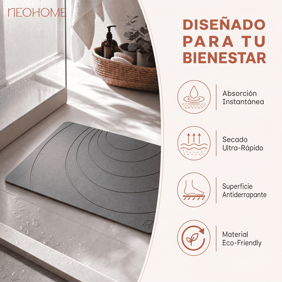 Tapete de baño de Piedra de tierra de Diatomeas - (Espiralia Gris Oscuro)