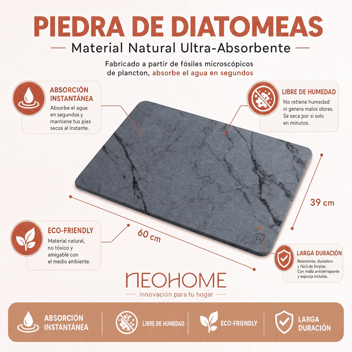 Tapete de baño de Piedra de tierra de Diatomeas - (Mármol Gris Oscuro)
