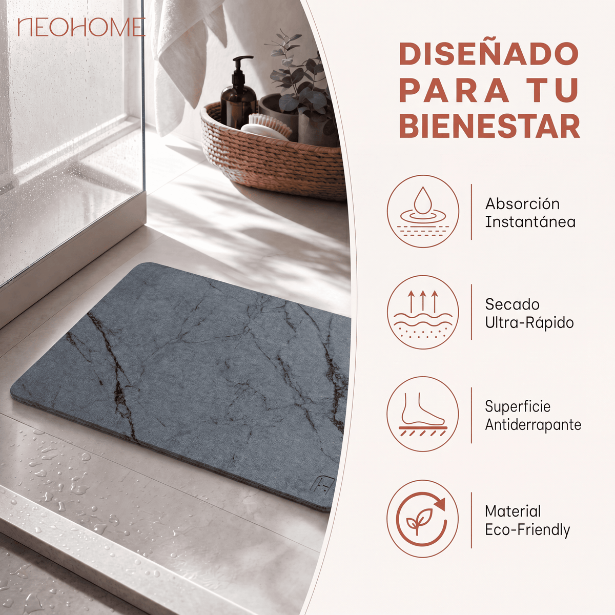 Tapete de baño de Piedra de tierra de Diatomeas - (Mármol Gris Oscuro)