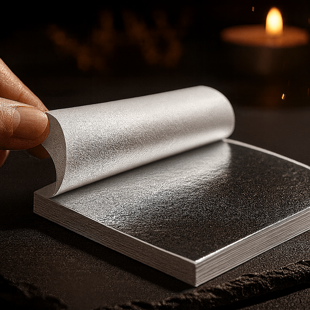 Hojas de Plata - Papel de Plata - Ultra Fino para Decoración de Velas y Detalles Artesanales