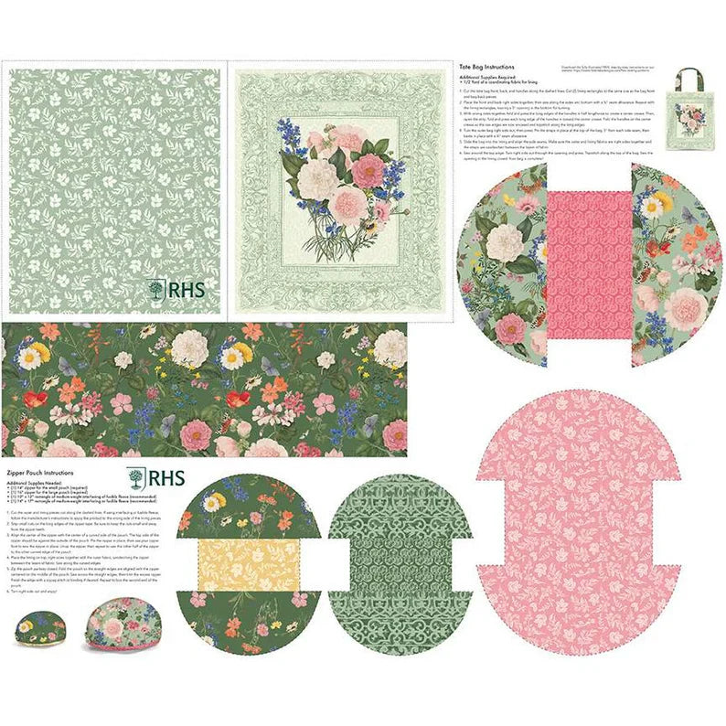 Panel Dos estuches y una Bolsa verde Retrato de la Naturaleza Real Sociedad de Horticultura Riley Blake