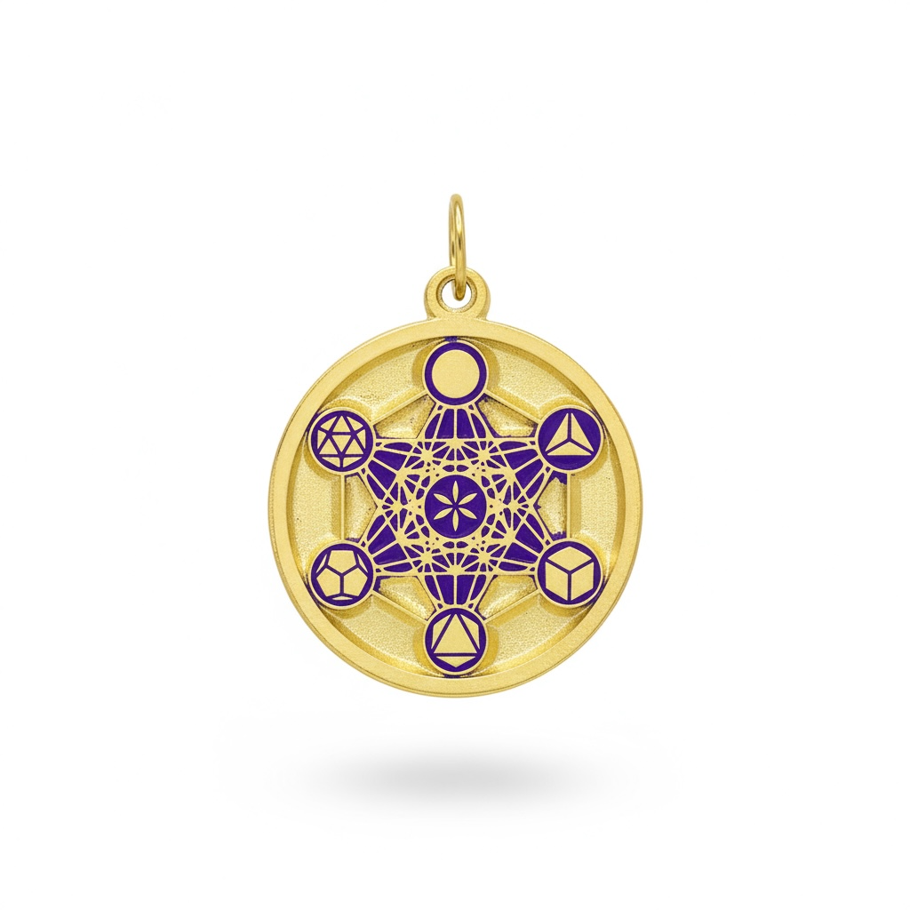 Metatron Dije Troquelado, Encapsulado Baño Dorado 3 Cm Diame