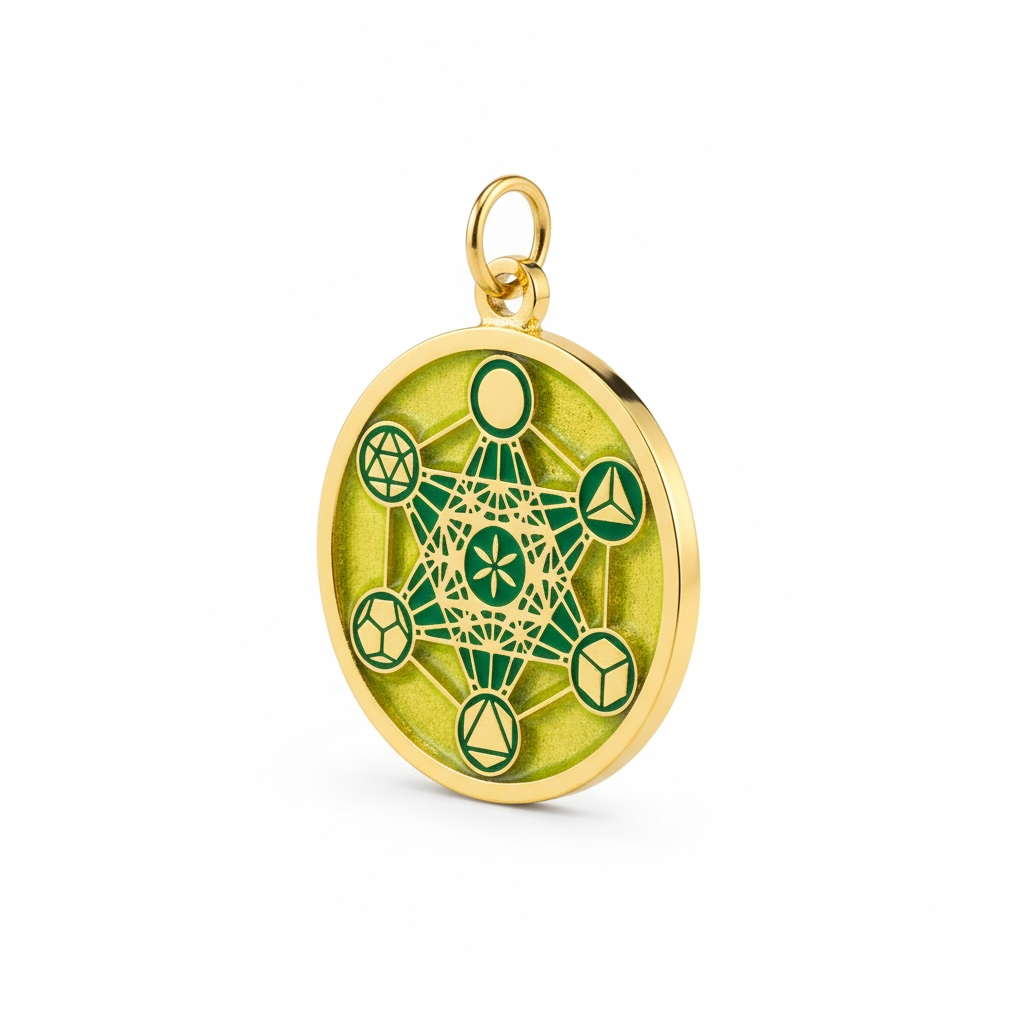 Metatron Dije Troquelado, Encapsulado Baño Dorado 3 Cm Diame