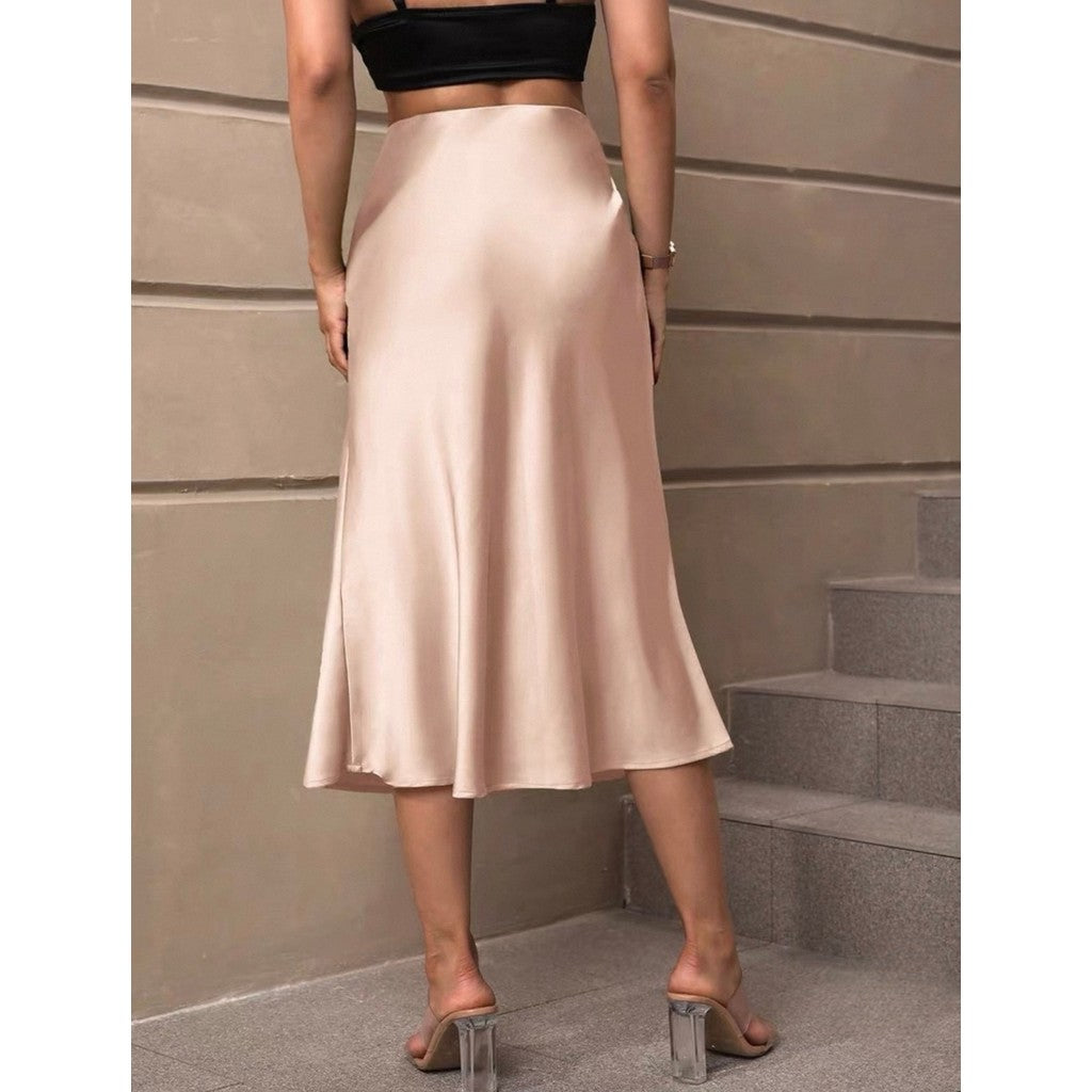Falda Midi Satinada Negra