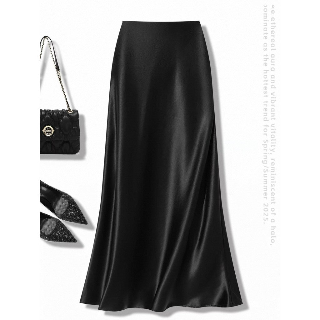 Falda Midi Satinada Negra