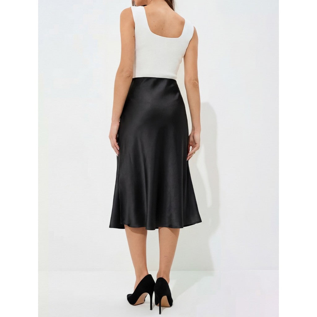 Falda Midi Satinada Negra