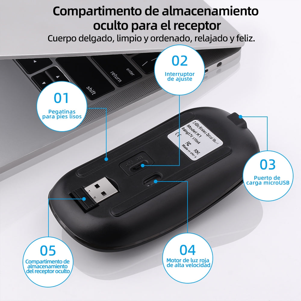 Portátil Bluetooth Ratón Inalámbrico Recargable