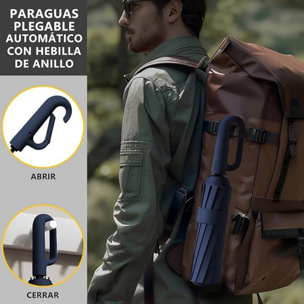 Paraguas automático, con hebillas, fácil de llevar