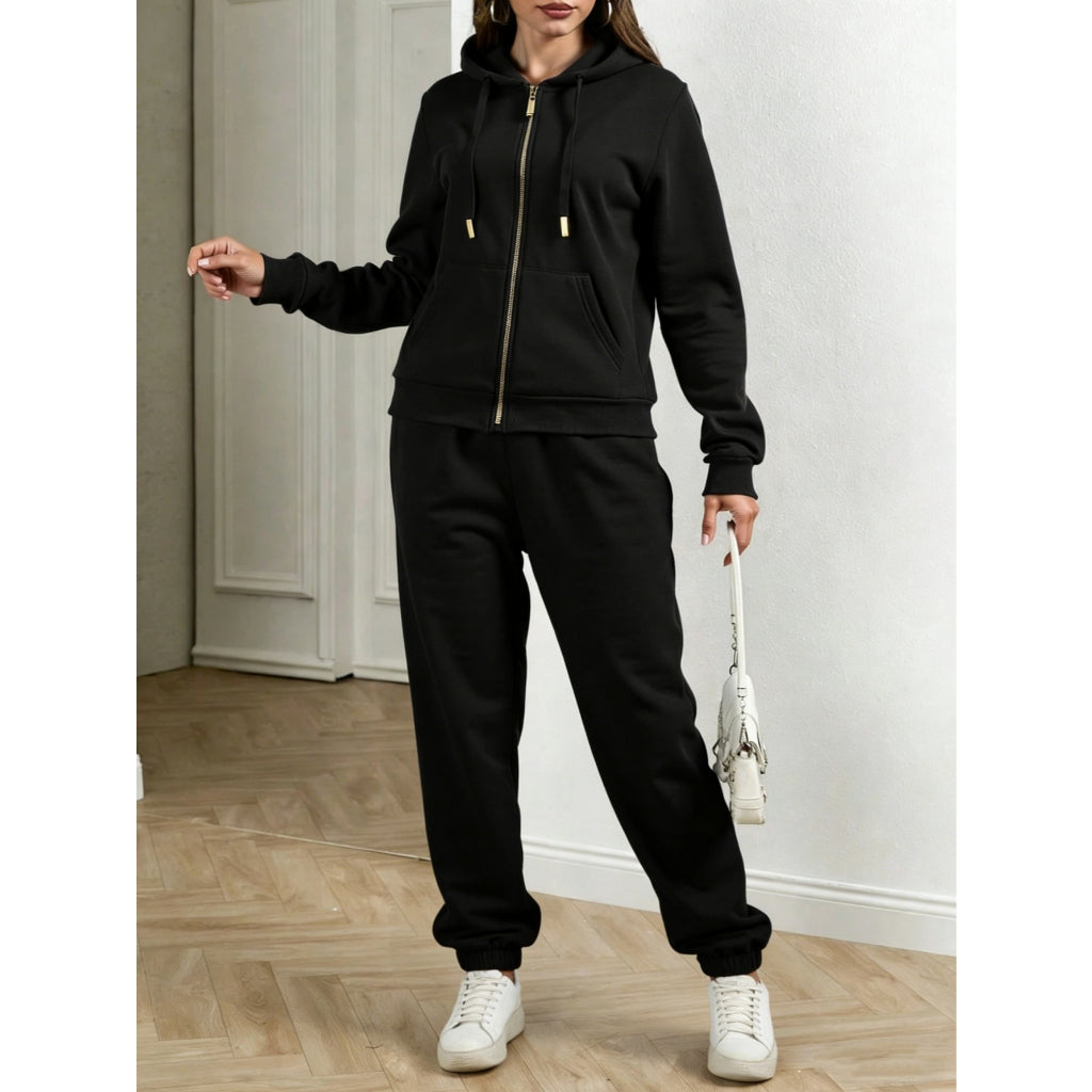 Conjunto Casual Deportivo Tela Ligera Para Dama 2 Piezas Con Sudadera Gorro Y Pantalón Corte Recto