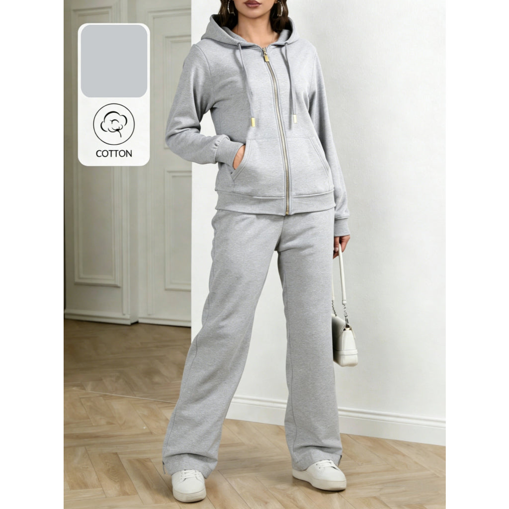 Conjunto Casual Deportivo Tela Ligera Para Dama 2 Piezas Con Sudadera Gorro Y Pantalón Corte Recto