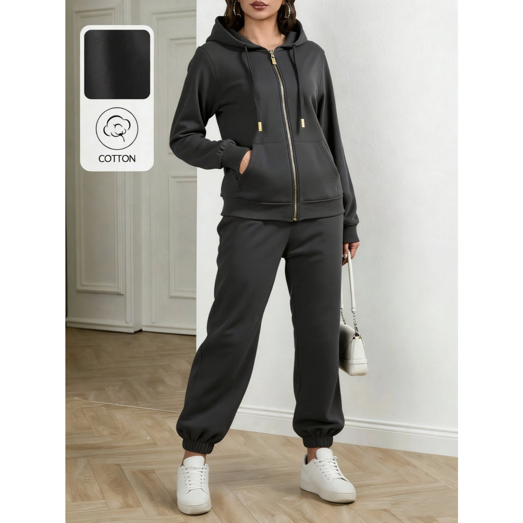 Conjunto Casual Deportivo Tela Ligera Para Dama 2 Piezas Con Sudadera Gorro Y Pantalón Corte Recto