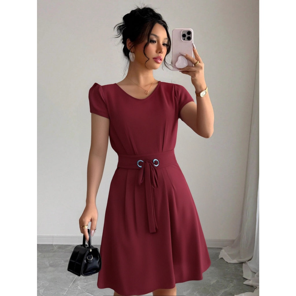 Vestido Largo De Talla Grande Con Tirantes De Color Liso Y Botones, Limpio Y Elegante.