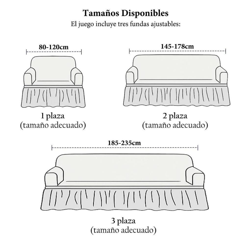 Set de 3 Fundas con Falda para Sofá,Cubre Sillón 1 2 3 Plazas