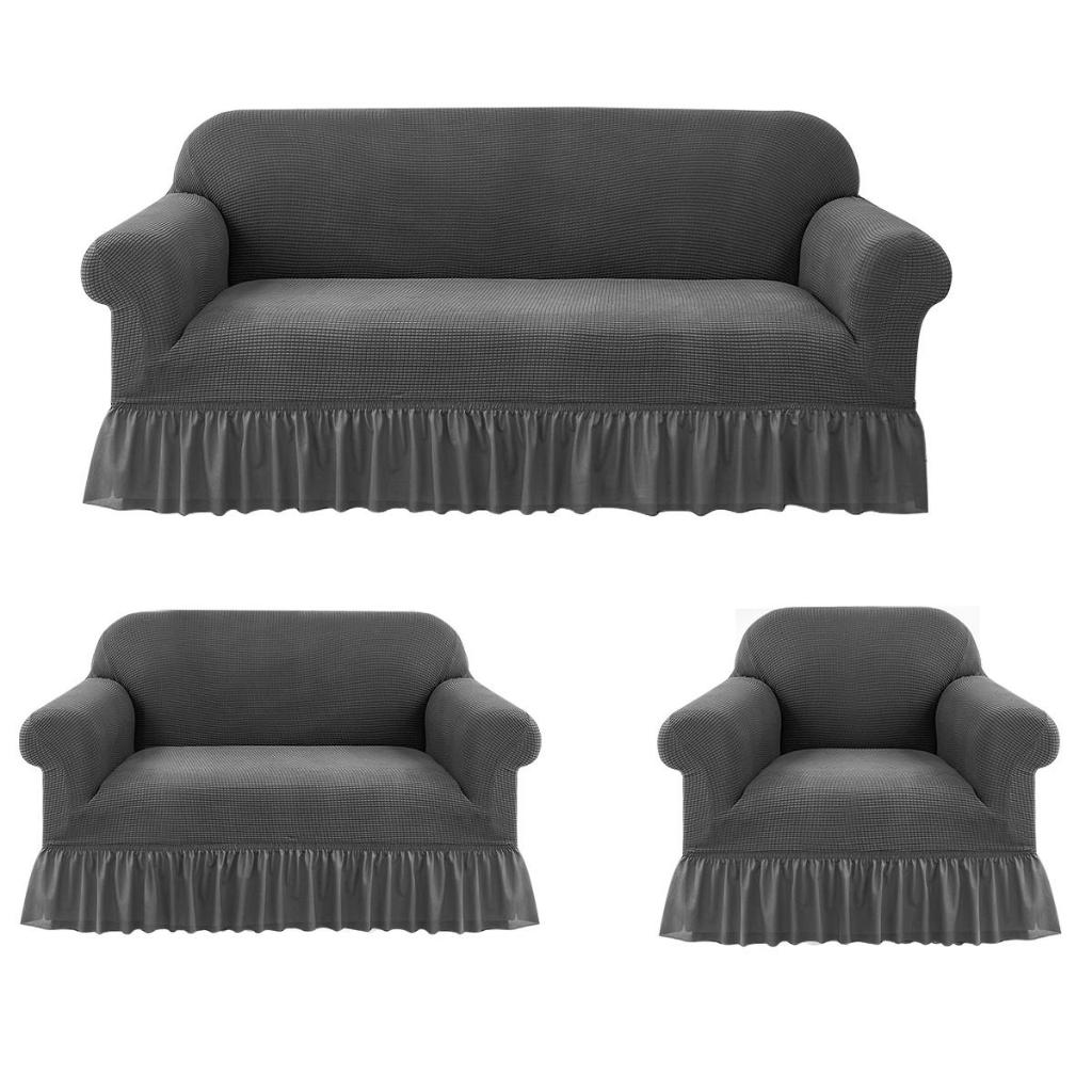 Set de 3 Fundas con Falda para Sofá,Cubre Sillón 1 2 3 Plazas