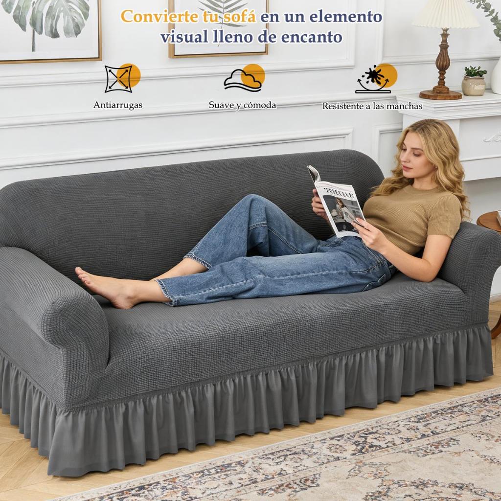 Set de 3 Fundas con Falda para Sofá,Cubre Sillón 1 2 3 Plazas