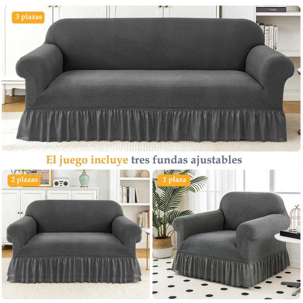 Set de 3 Fundas con Falda para Sofá,Cubre Sillón 1 2 3 Plazas