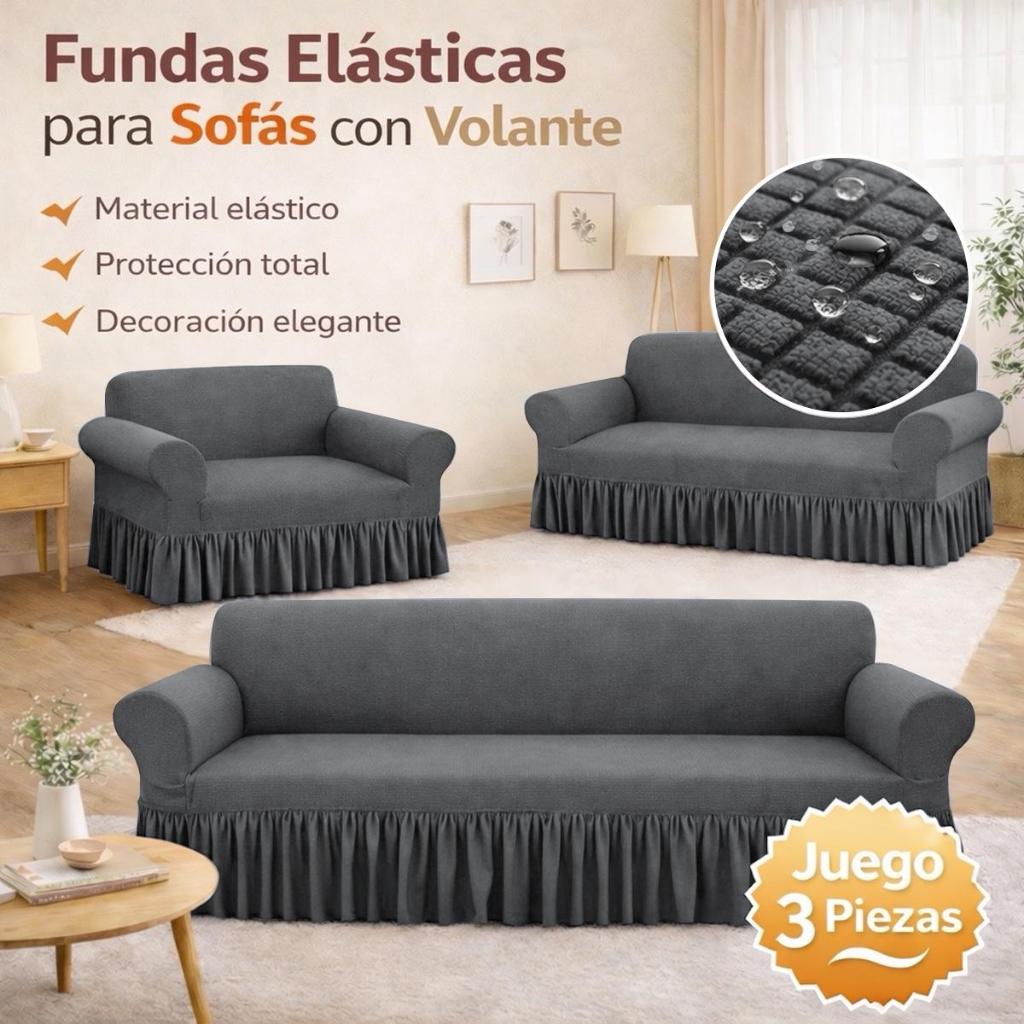 Set de 3 Fundas con Falda para Sofá,Cubre Sillón 1 2 3 Plazas