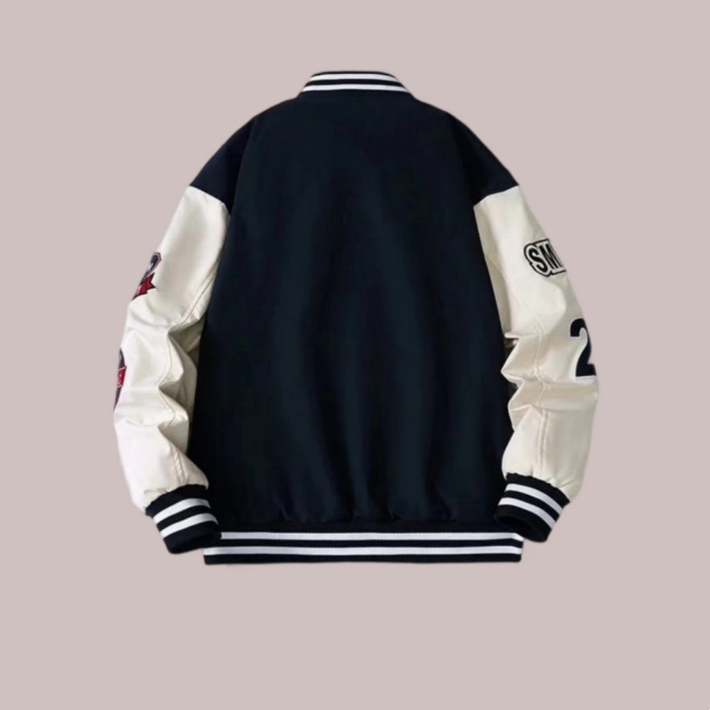 Chaqueta Varsity Parches Bordados Sudadera Béisbol Casual Mujer