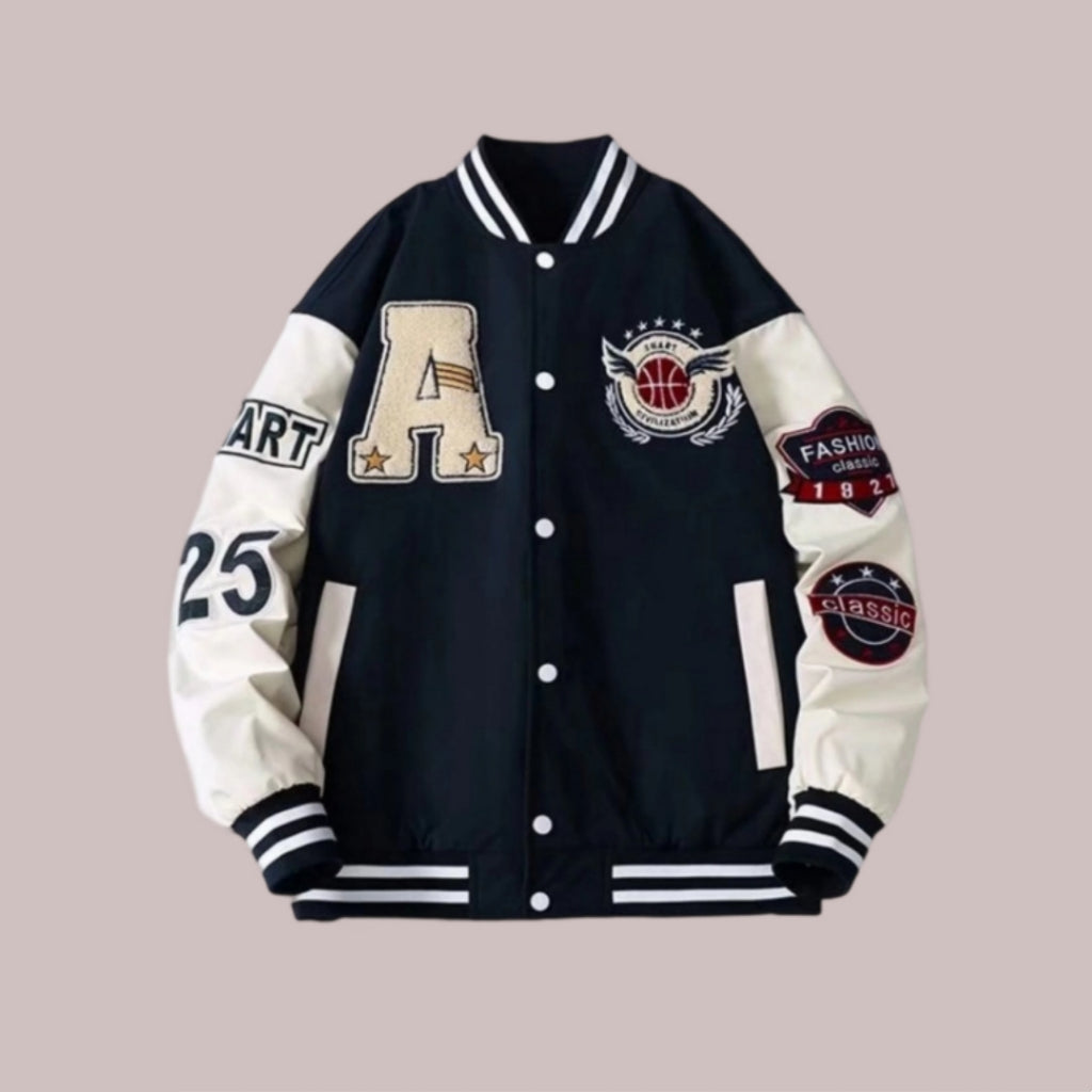 Chaqueta Varsity Parches Bordados Sudadera Béisbol Casual Mujer