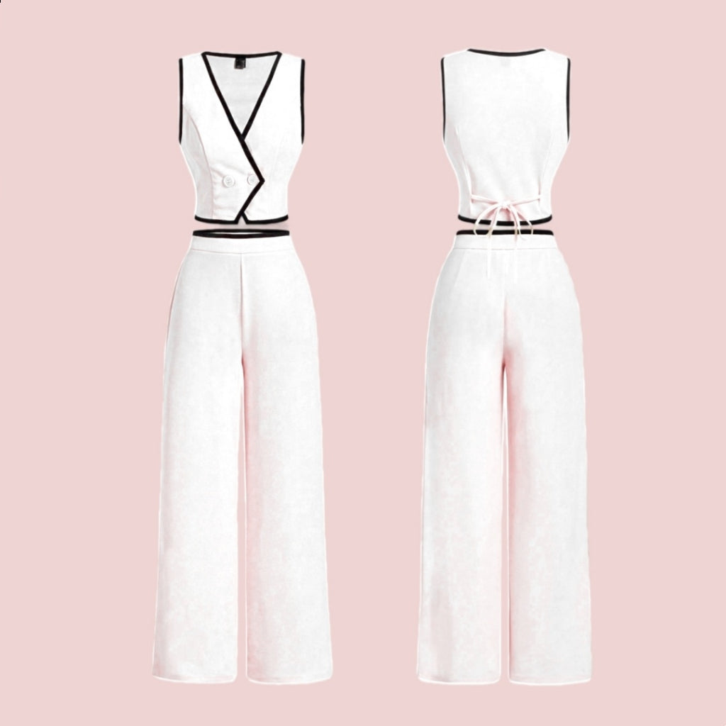 Precio Oferta Limitada Enterizo Mujer Sin Mangas Blanco Cuello V Pierna Ancha Elegante Formal Fiesta