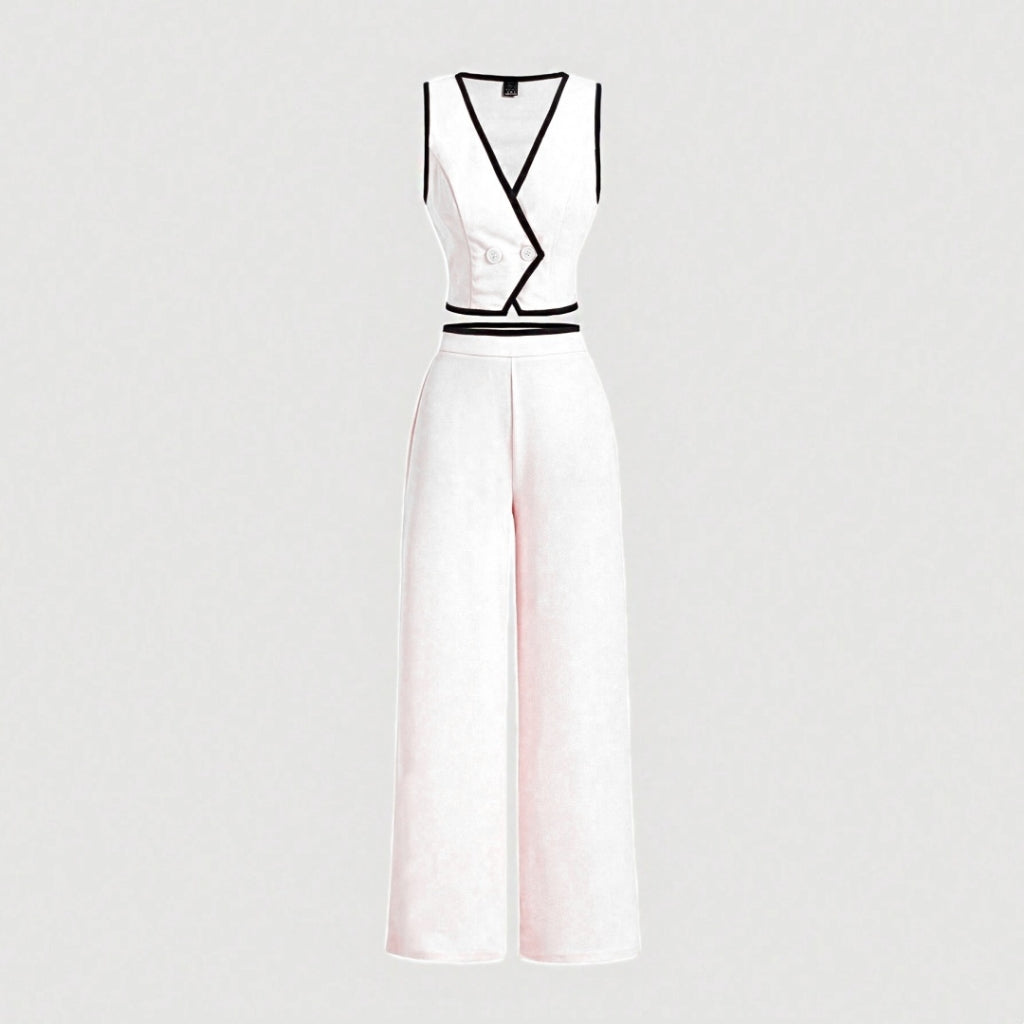 Precio Oferta Limitada Enterizo Mujer Sin Mangas Blanco Cuello V Pierna Ancha Elegante Formal Fiesta